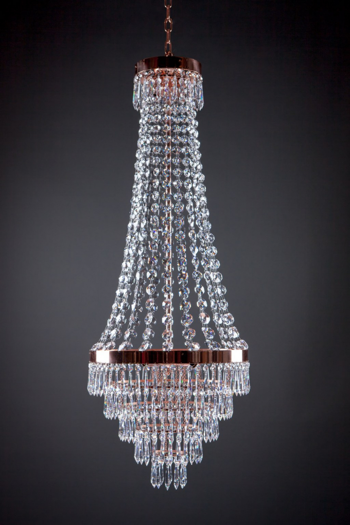Glamorous traditional sparkling crystal chandelier mood creator, ceiling lamp for every home
